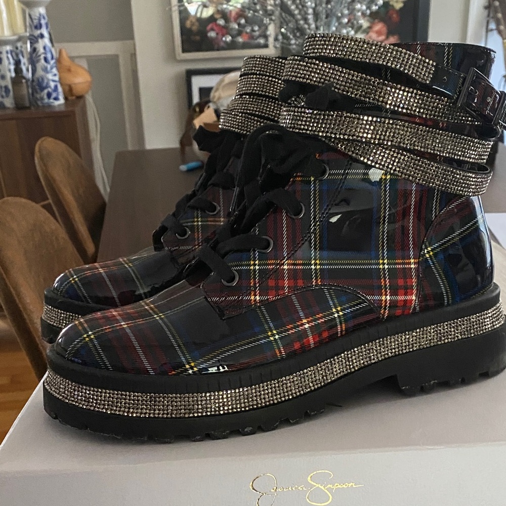Jessica Simpson Multicolor Plaid Combat Boots